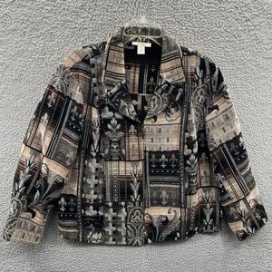 Womens Plus Size 2X Tapestry Jacket Cropped Jacquard Fleur De Lis Statement